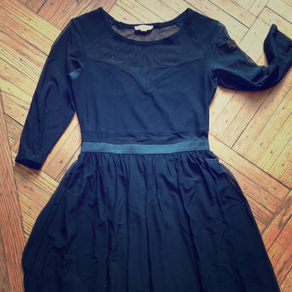 Mesh black 3/4 sleeve dress